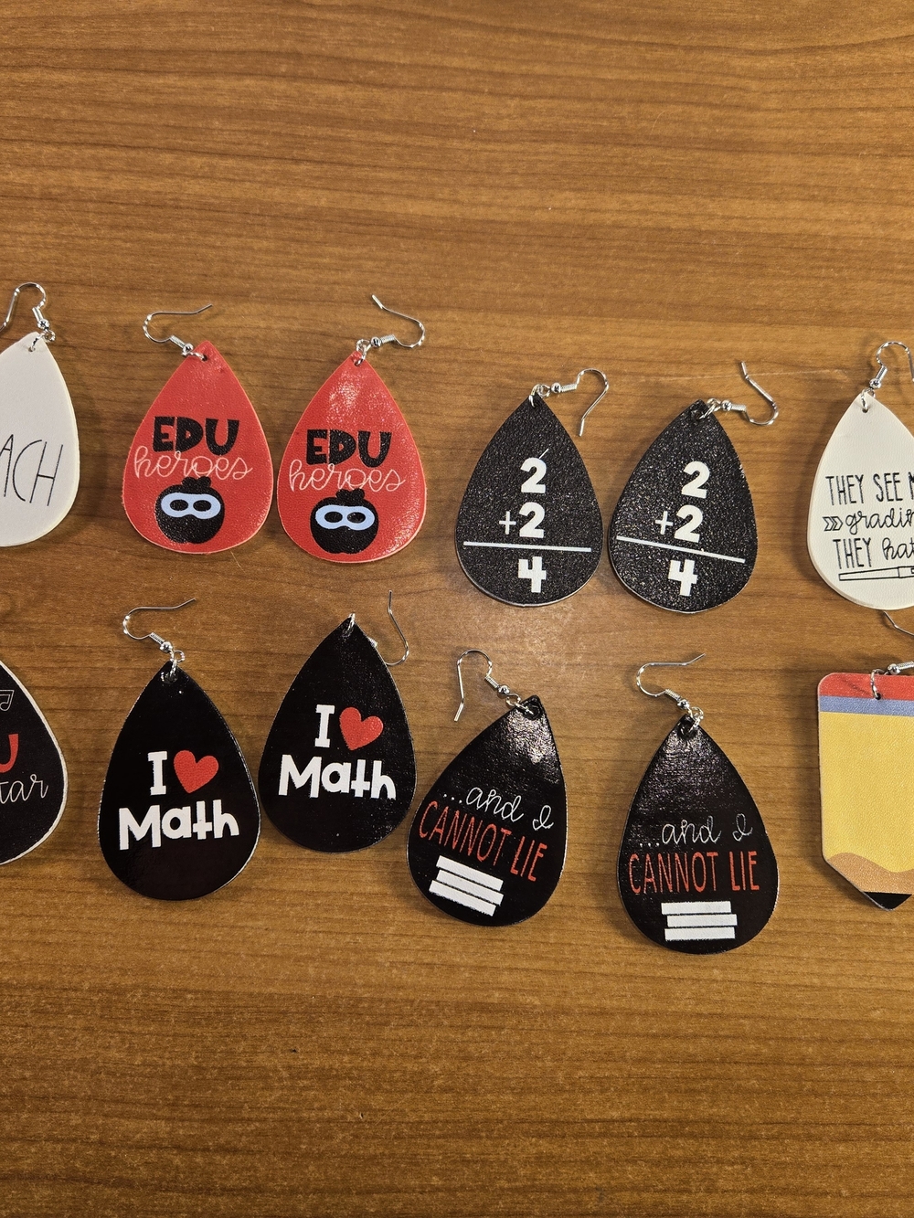 Teacher Earrings Lot 8 Pairs Faux Leather EDU Math Pencil Teach School Gifts